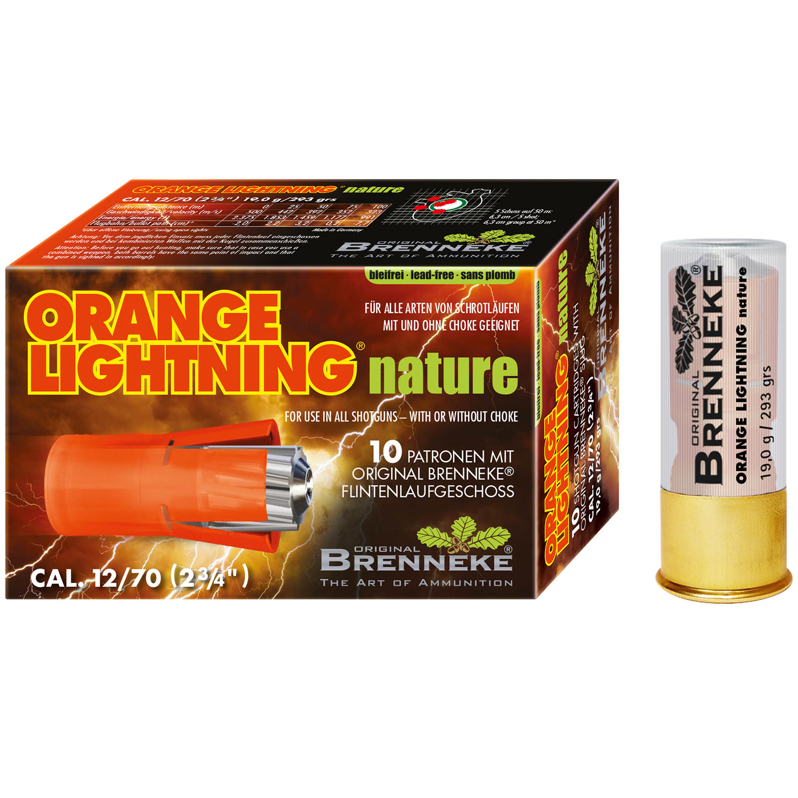 Brenneke 12/70 orange Lightning 19g Brenneke 12/70 orange Lightning 19g